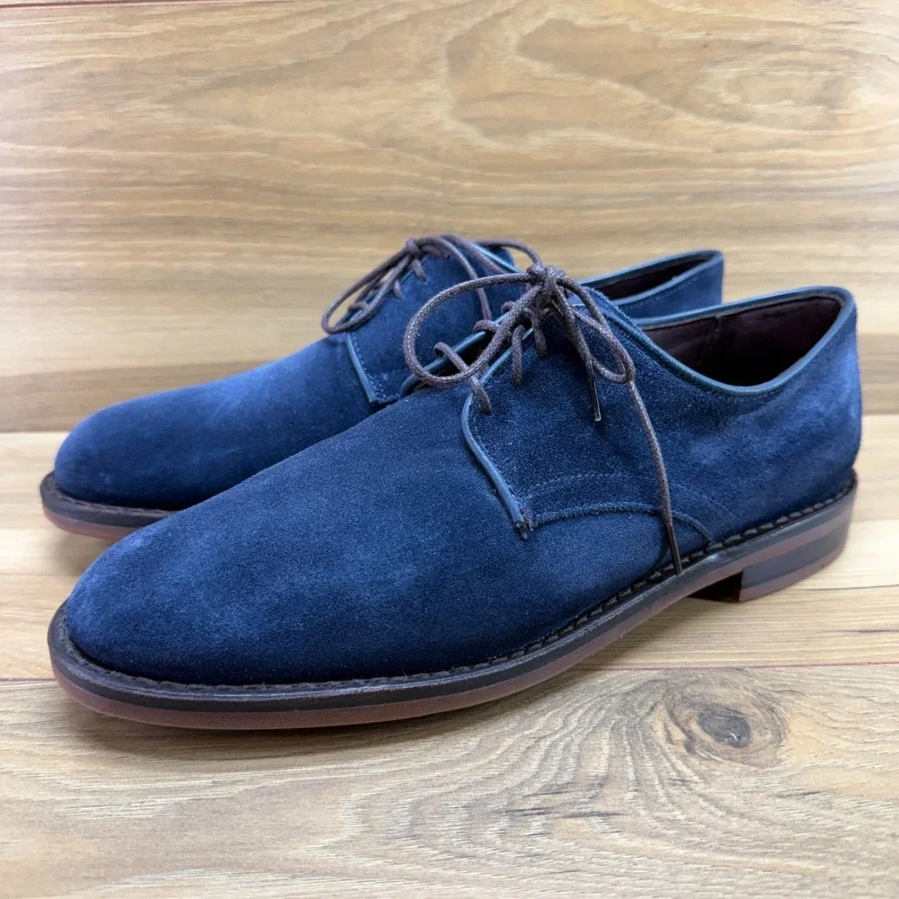 ALLEN EDMONDS Nomad Blue Suede Oxfords 8 D Feather Welt Business Casual